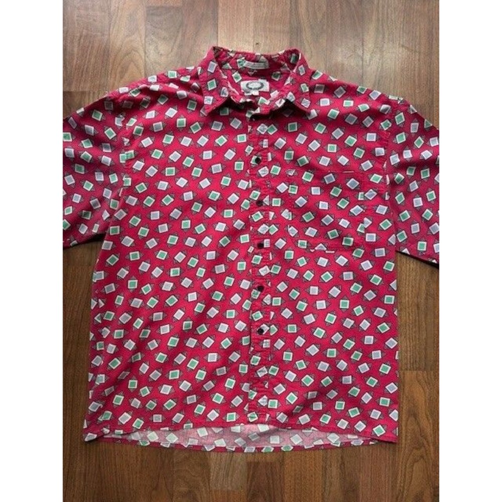 Vintage Members Only Button Short Sleeve Shirt‎ All Over Geometric Print LRG